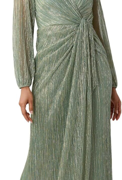 Adrianna Papell Womens Metallic Mesh Draped Gown