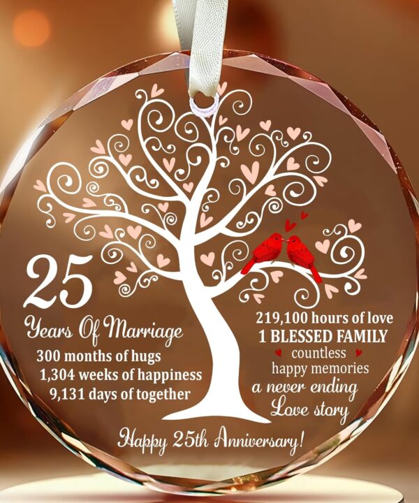 25th Wedding Anniversary Glass Ornament  Silver Wedding for Parents, Couple, Wife, or Husband  Unique 25 Years Marriage Christmas Decoration Keepsake