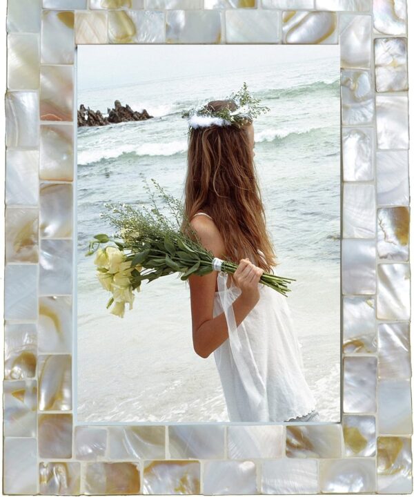 GIFTME 5 Photo Frame 4x6 Mother of Pearl White Photo Frame 4 by 6 Wedding Beach Picture Frame Tabletop or Wall Hanging Display(4x6, White,1pc)