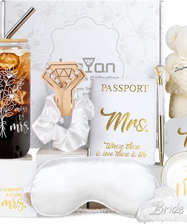 Joeyan Bridal Shower Gifts for Bride, 10Pcs Engagement to Honeymoon Bride To Be Gift Box for Women, Future Mrs, Her, Fiance, Proposal Wedding Set, Bachelorette Party Favors Basket, 20oz Bridal Cup