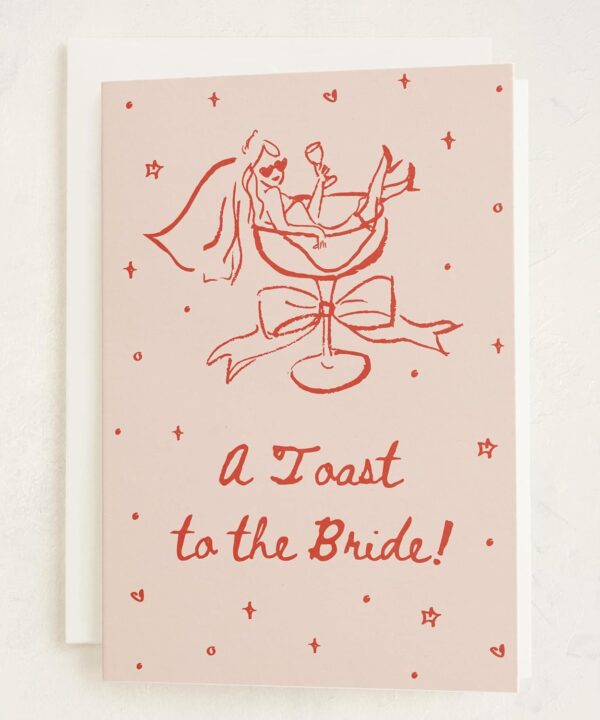 MINTED Cheers to Love Bridal Shower Card Fun Bachelorette Wedding Greeting Playful Bride Illustration Celebration Champagne Coupe Party Engagement Congrats Premium 5x7 Stationery with Envelope Feminine Modern Design