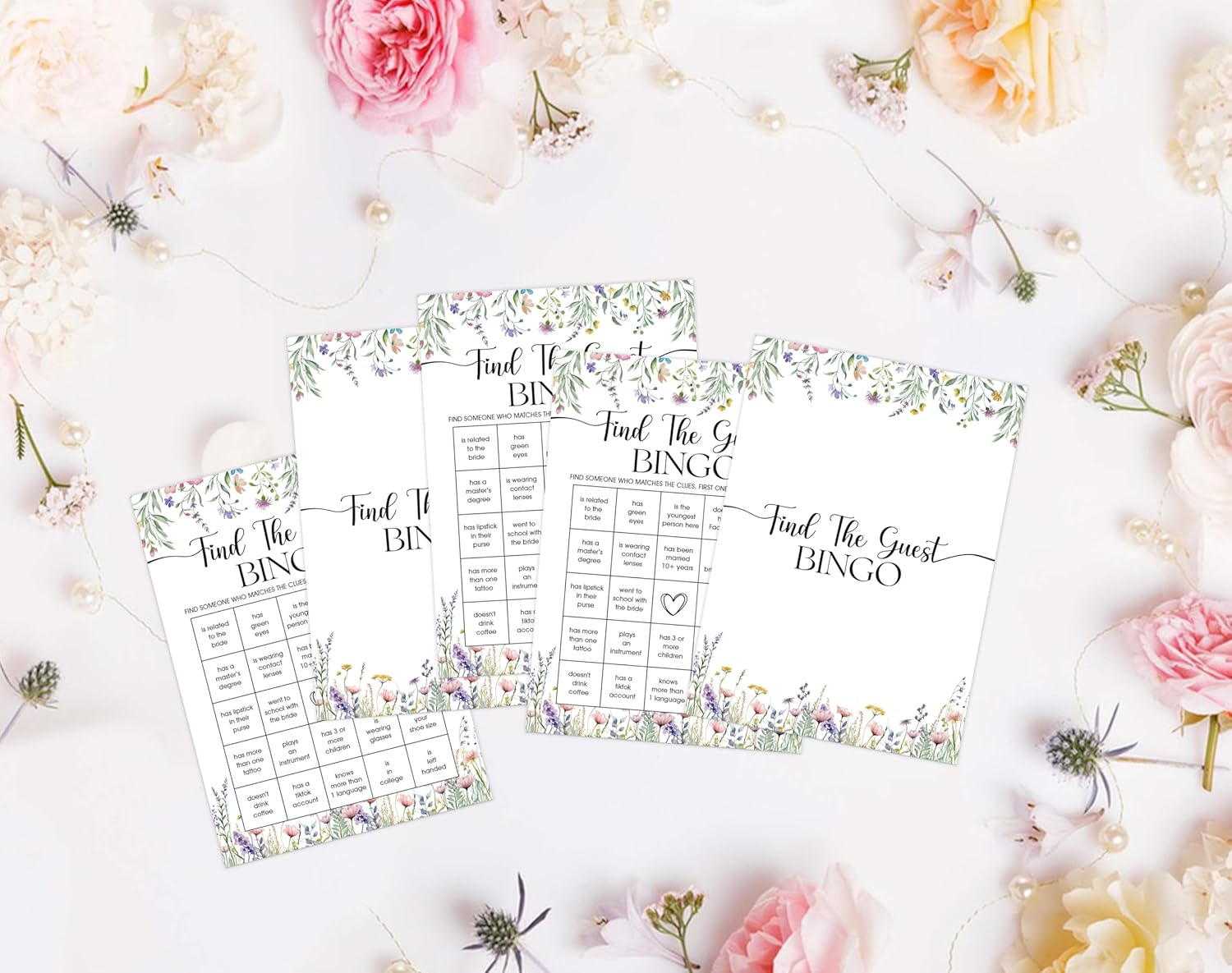 Wildflower Bridal Shower Games, Boho Flowers Find The Guest Bingo Game for 30 Guests with Game Cards, Bridal Shower Decor, Wedding Decorations Supplies (27)