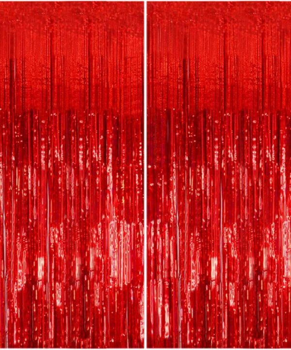 2 Pack Foil Curtain Backdrop Red Metallic Tinsel Foil Fringe Curtains Photo Booth Props for Birthday Wedding Engagement Baby Shower Bachelorette Christmas Holiday Celebration Party Decorations