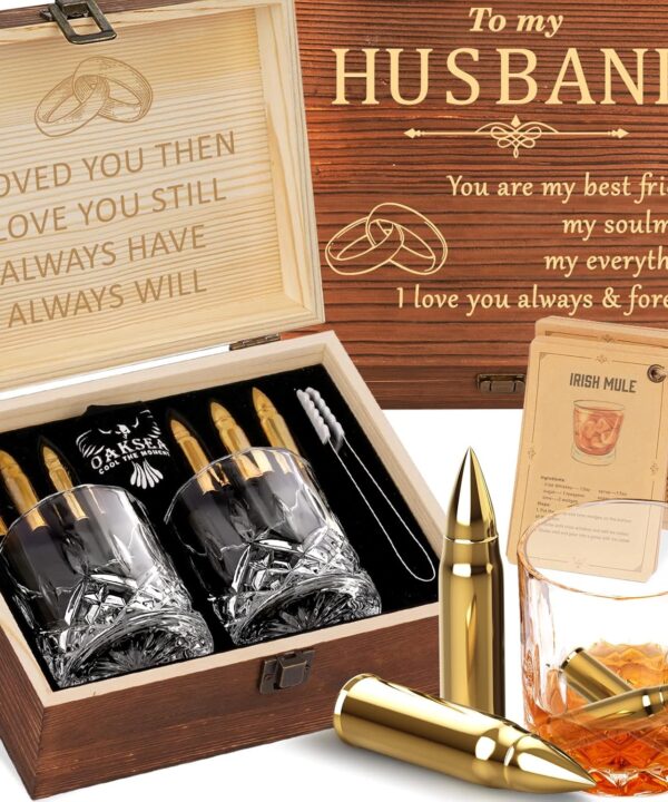 Gifts for Husband Him Men Valentines Day, Reusable Stainless Steel Engraved Whiskey Stones Glasses Set Gifts, Birthday Wedding Gift for Dad Husband Boyfriend Fiance, Cool Bourbon Scotch Set Gifts
