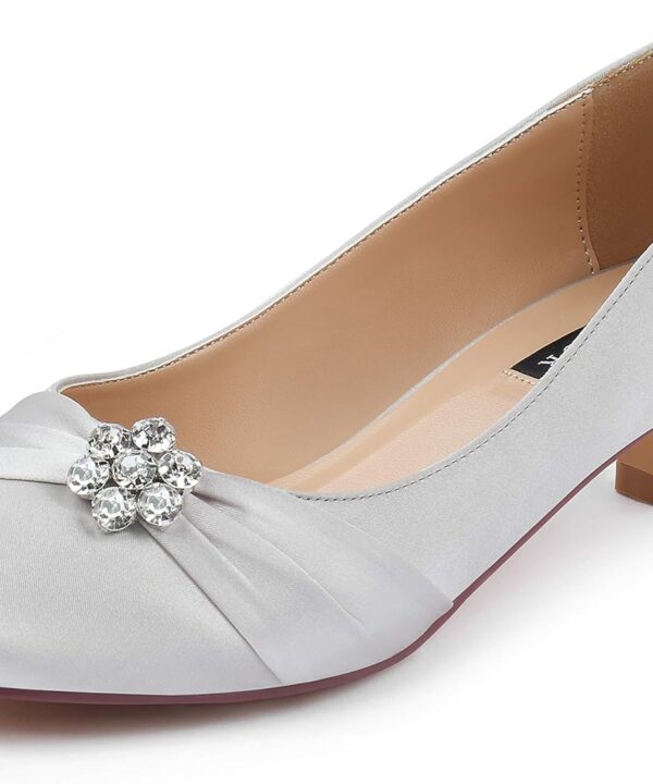 ERIJUNOR Women Closed Toe Comfort Kitten Heels Rhinestones Satin Wedding Evening Dress Shoes