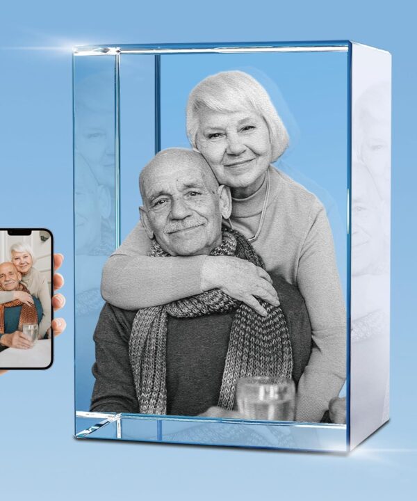 HAN'S LASER Personalized 3D Crystal Photo Cube, Custom Picture Gift for Valentine's Day, Birthday, Wedding Memorial, Mother's Day, Couples Gift for Women, Wife, Husband, Men - Small Portrait