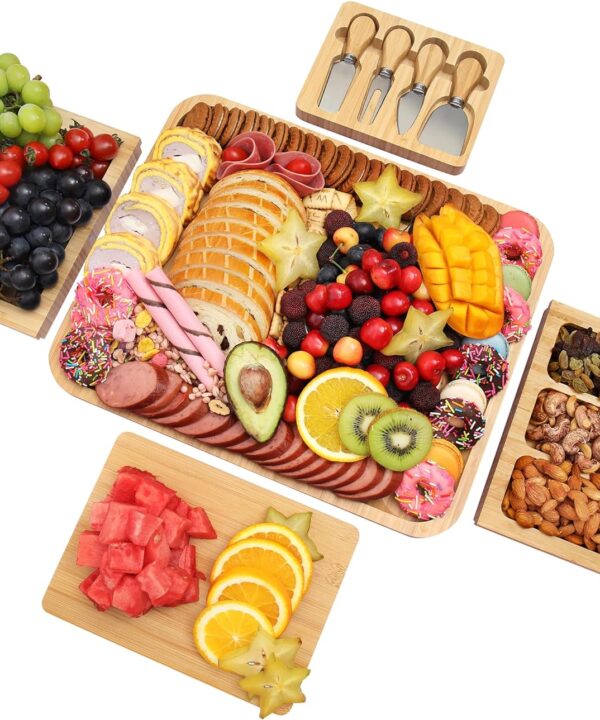 Charcuterie Board Cheese Tray Set with Stainless Steel Knives, Slates and Bowls. Gift for Housewarming, Wedding Couple, Bridal Shower (CB002)