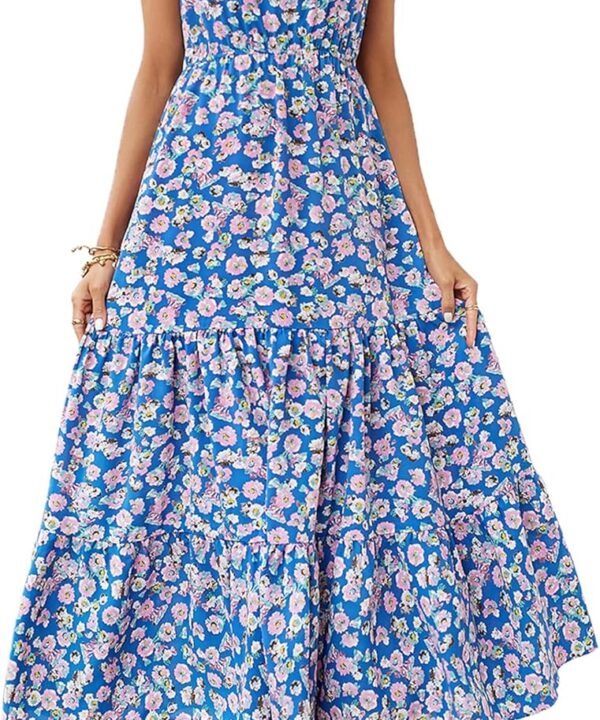 PRETTYGARDEN Women's Summer Floral One Shoulder Maxi Dress Knot Ruffle Boho Beach Vacation Wedding Guest Long Sun Dresses