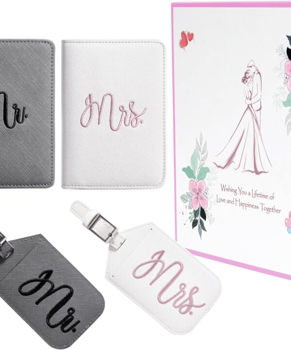 Casmonal Bridal Shower Gifts for Bride, Mr and Mrs Luggage Tags Passport Holders Set, Newlyweds Wedding Gifts for Couples 2026, Cute Engagement Gift Ideas for Travel