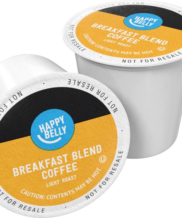 Amazon Brand - Happy Belly Light Roast Coffee Pods, Breakfast Blend, Compatible with Keurig 2.0 K-Cup Brewers, 100 Count