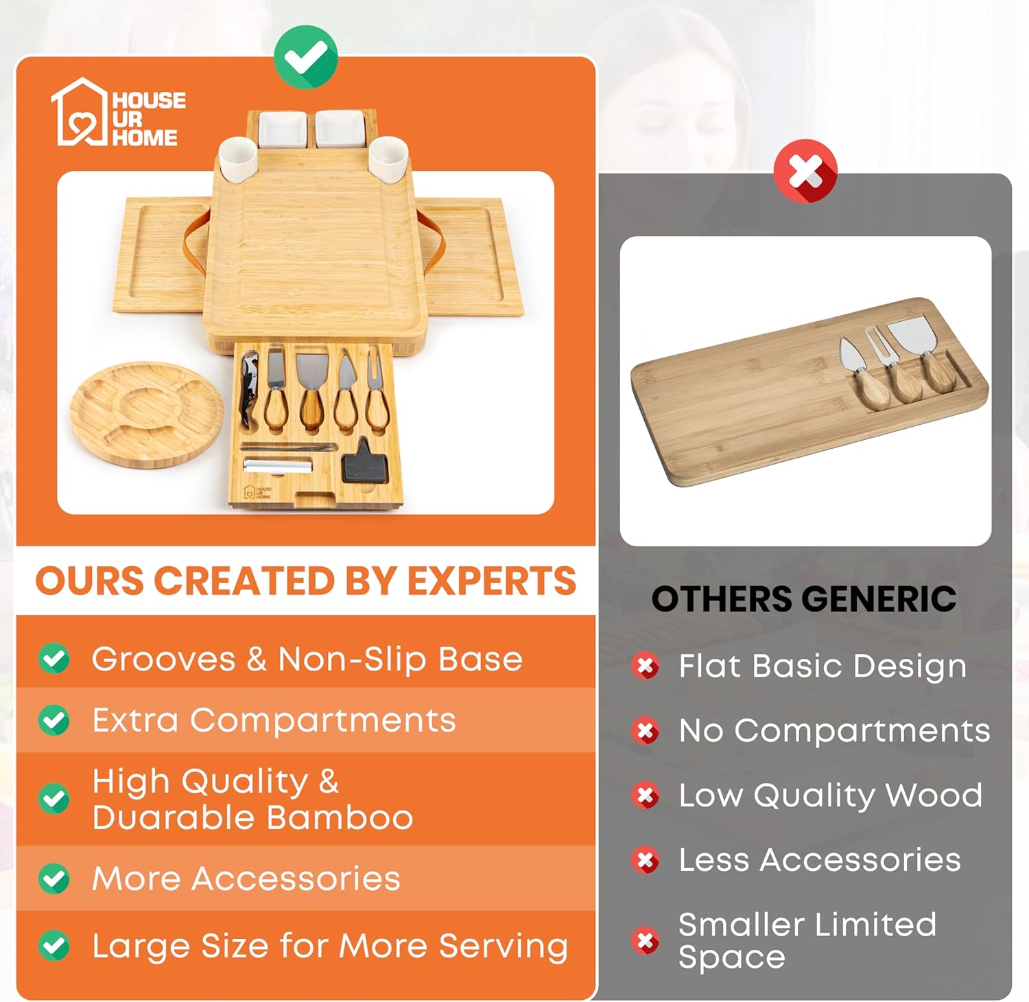 Bamboo Charcuterie Board Set – Large Cheese Platter with Knives & Bowls – Valentines Day Gift for Her, Mom or Girlfriend – Great Wedding, Housewarming & Birthday Gift Idea