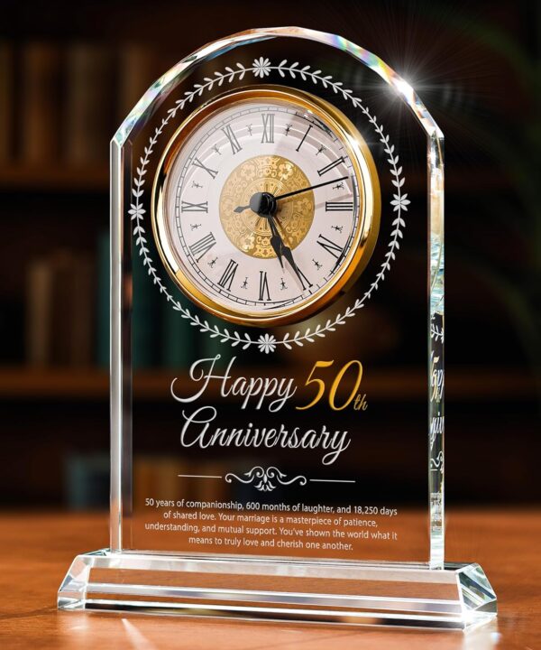 50th Wedding Anniversary Crystal Quartz Clock,50 Years of Marriage Gift,Happy Golden Anniversary Decoration Gift,for Parents,Grandparents,Couple