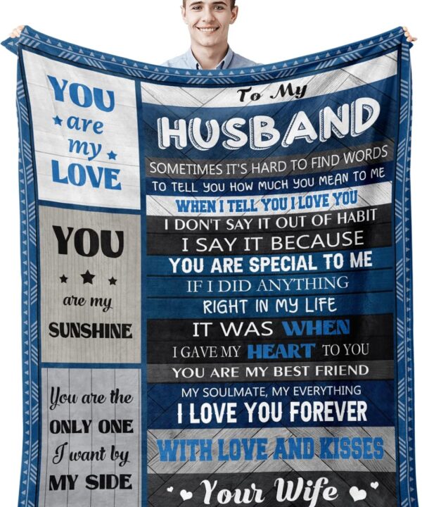 Quilazy Mes Valentines Day Gifts Blanket for Him Husband, Husband Gifts, Cool Christmas/Wedding Anniversary/Father's Day/Love/Birthday Gift for Husbands from Wife, to My Husbands Blanket 60"X 50"