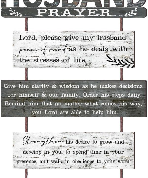 Yudarte Prayer for Husband Rustic Wall Sign with 5pcs Panels Strung Together - Christian Religious Inspiring Farmhouse Home Decor - Sweet Warming Gifts for Men,Him,Guy