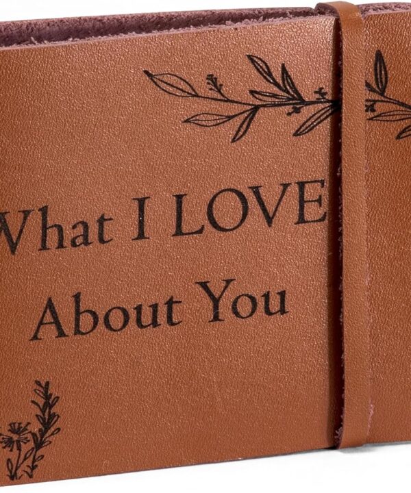 LEACRAFT Handmade Leather What I Love about You Book - Fill-in-the-Blank Book for Men, Boyfriend, Christmas Gifts for Him, Husband, Men (Floral)