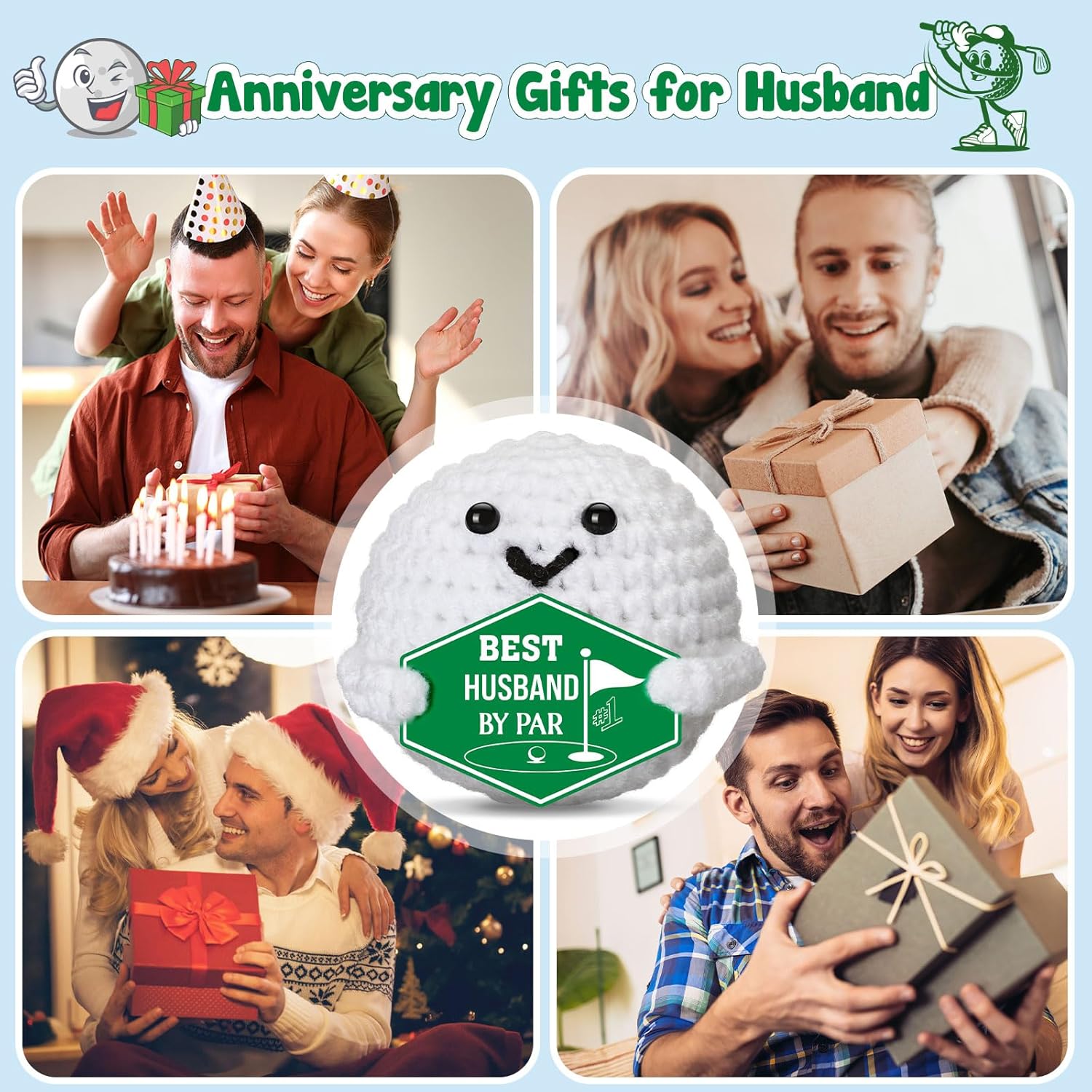 Gifts for Husband Valentines Anniversary – Funny Valentines Day Wedding Birthday Crochet Golf Ball Romantic Present for Husband Him Men Couple Golfer from Wife, Christmas Stocking Stuffers