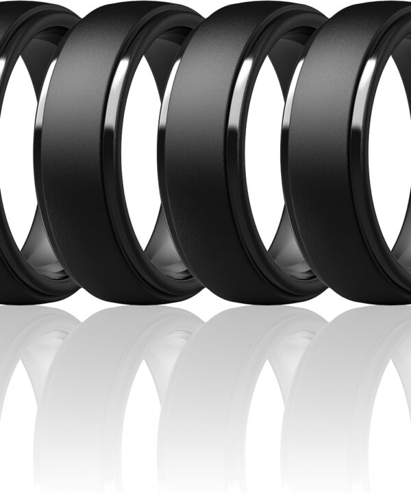 ThunderFit Silicone Rings for Men - 7 Rings / 4 Rings / 1 Ring Step Edge Rubber Wedding Bands 10mm Wide - 2.5mm Thick