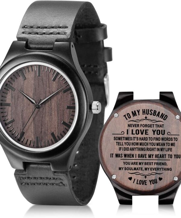 UMIPHIMAT Engraved Wooden Watches for Men - Customized Wood Wrist Watches for Husband Boyfriend Dad Son
