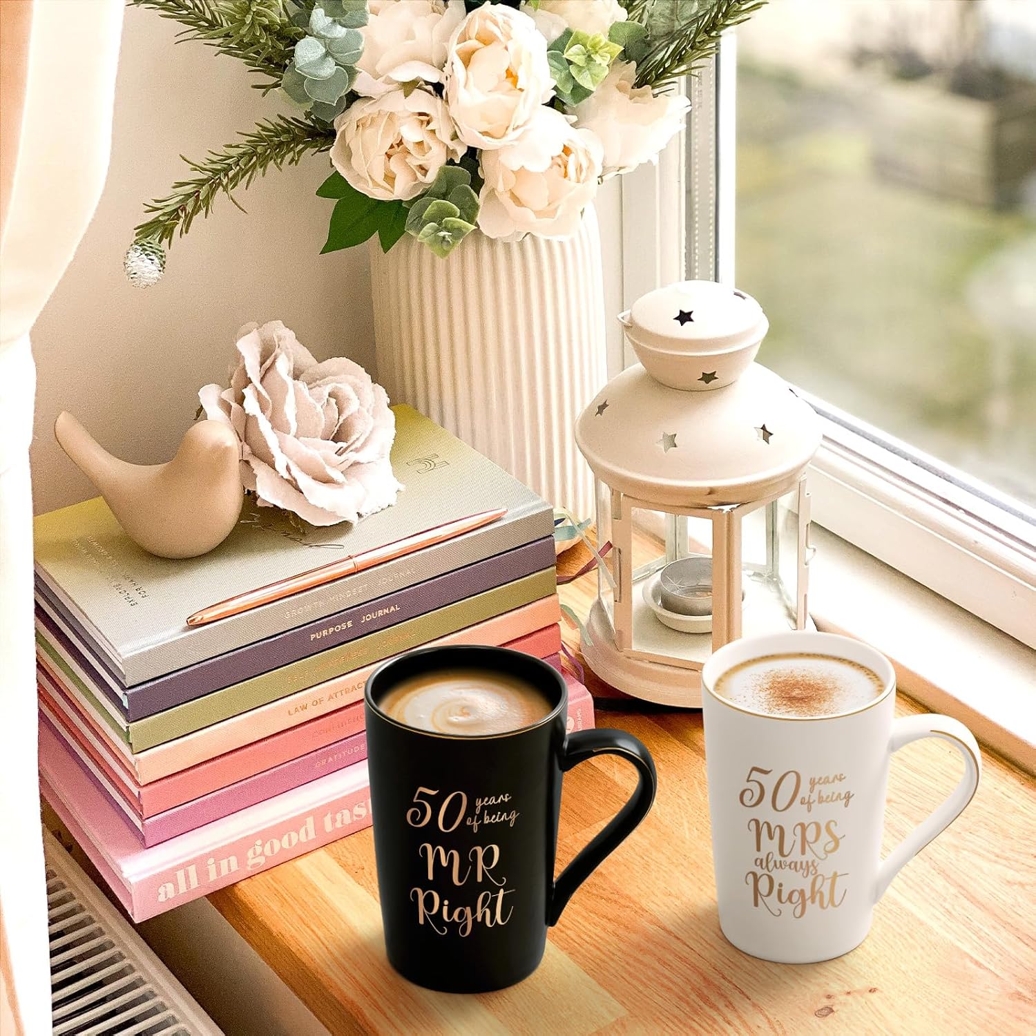 YHRJWN – 50th Wedding Gifts, 50 Years of Being Mr & Mrs Always Right Mug Set, Wedding Gifts Ideas for Parents Couple, 14 Oz with Lids and Gift Box