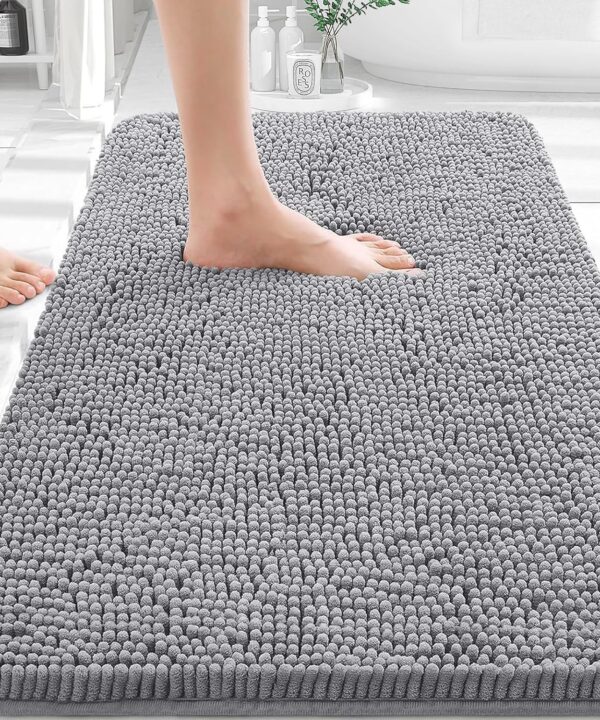 OLANLY Bathroom Rugs 30x20, Extra Soft Absorbent Chenille Bath Rugs, Rubber Backing Quick Dry, Machine Washable Bath Mats for Bathroom Floor, Tub and Shower, Home Decor Accessories, Grey