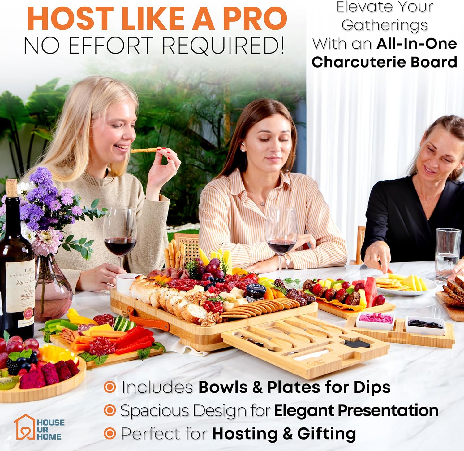 Bamboo Charcuterie Board Set – Large Cheese Platter with Knives & Bowls – Valentines Day Gift for Her, Mom or Girlfriend – Great Wedding, Housewarming & Birthday Gift Idea