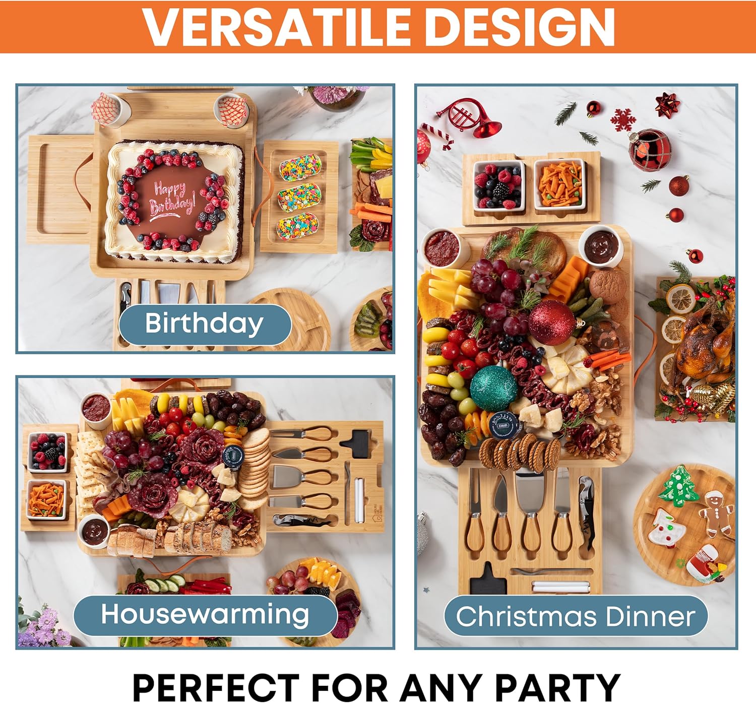 Bamboo Charcuterie Board Set – Large Cheese Platter with Knives & Bowls – Valentines Day Gift for Her, Mom or Girlfriend – Great Wedding, Housewarming & Birthday Gift Idea