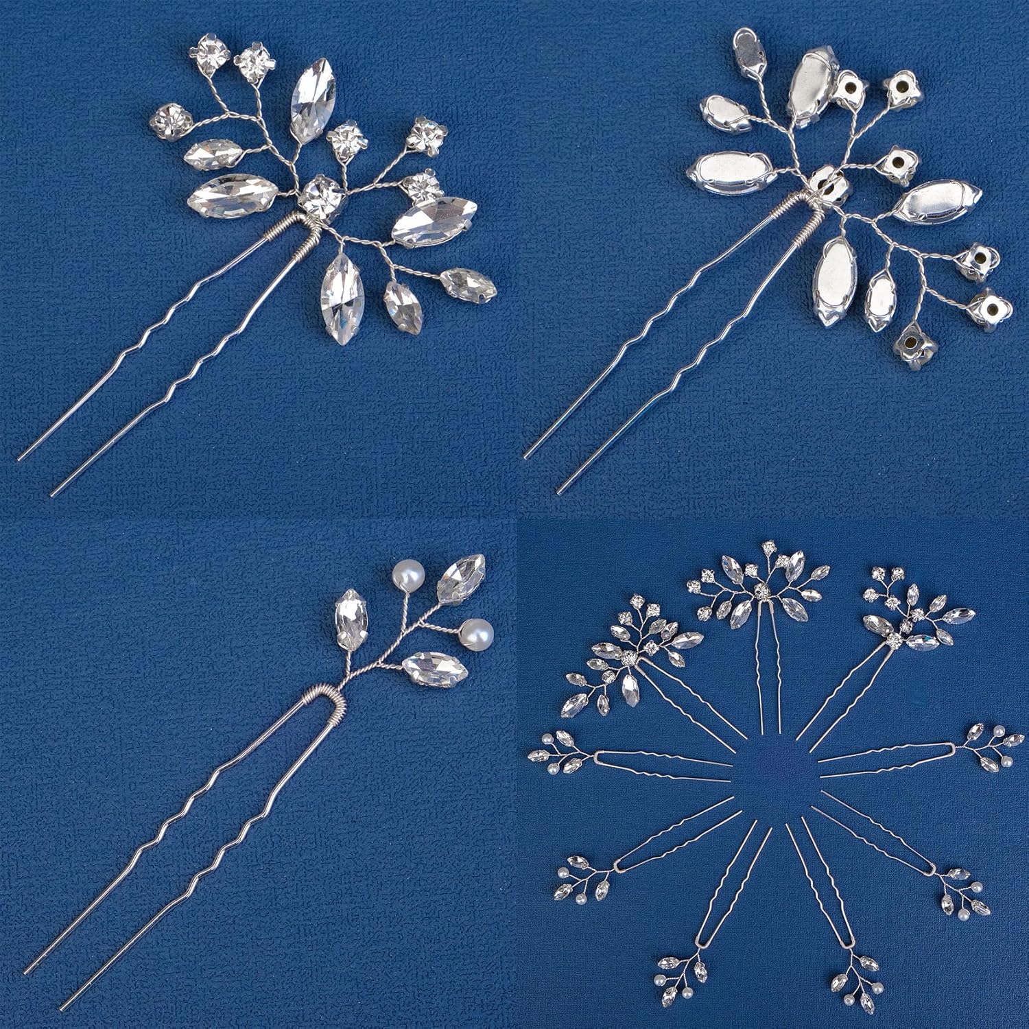 9 Pieces Bride Wedding Hair Pins Bridal Hair Accessories Set Jewelry Bridesmaids Silver HairPiece for Women
