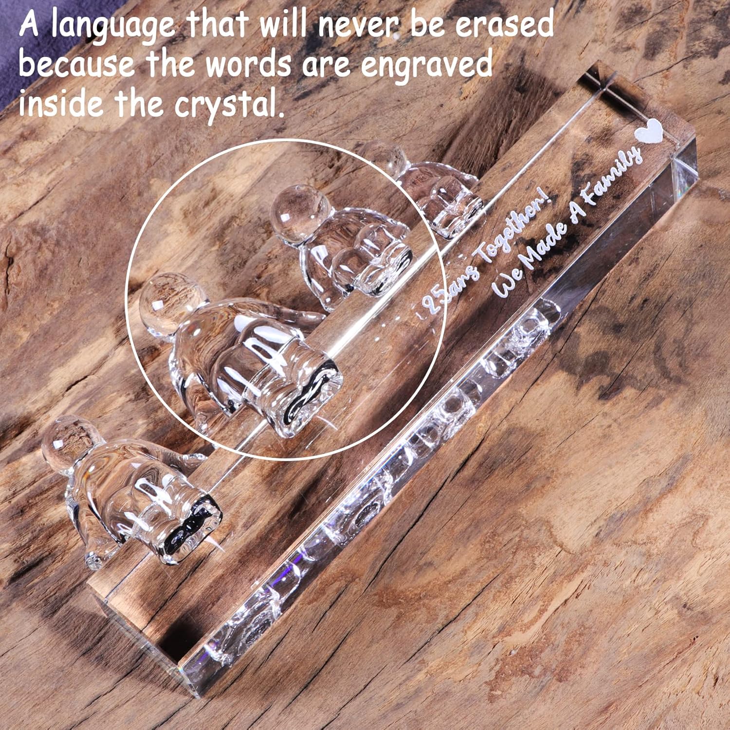 25th Silver Wedding Anniversary Crystal Gifts for Her Wife, 25 Years Together We Made A Family Glass Decoration Keepsake for Parents (2 Children)