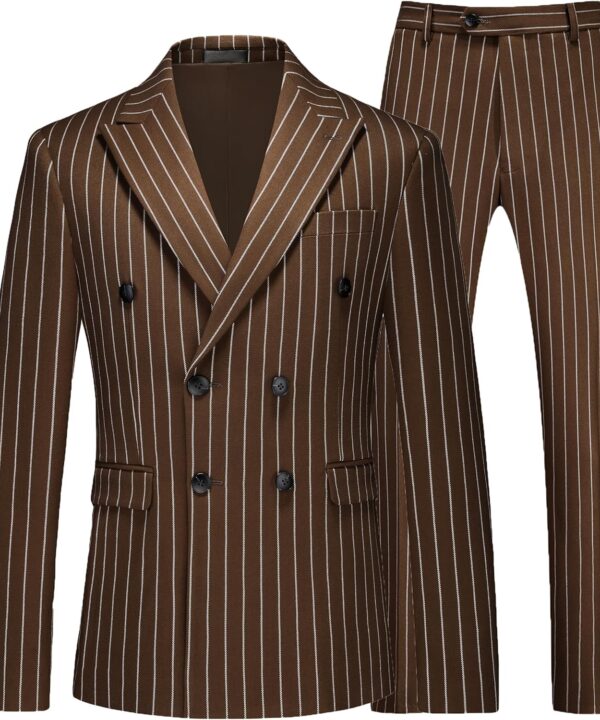 MOGU Mens Double Breasted Pinstripe Suit - 2 Piece Slim Fit Vintage Tuxedo for Groomsmen, Wedding, Prom