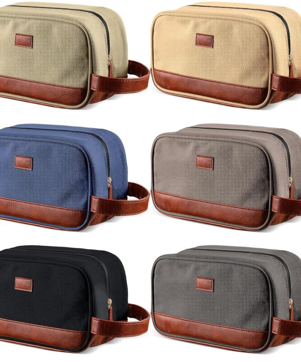 Paterr 6 Pcs Men's Toiletry Bags for Traveling Wedding Groomsmen Gifts Canvas and Leather Bathroom Shaving Bag for Groomsmen Father's Day Wedding Party Favors