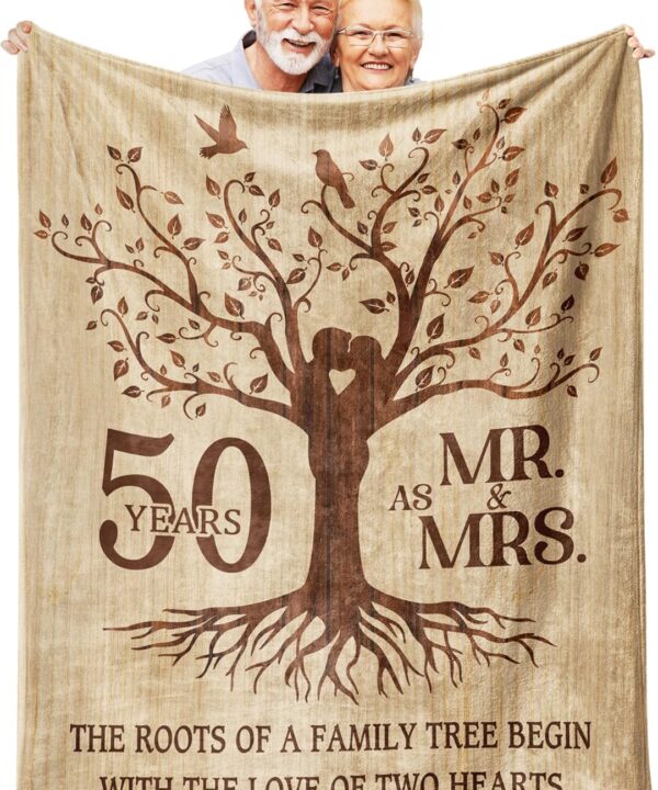 Happy 50th Anniversary Wedding Gifts, Flannel Soft Blanket Decor, Golden 50th Anniversary Romantic Gifts for Couple Parents, 50 Year Wedding Anniversary Decorations - 50x60 inches