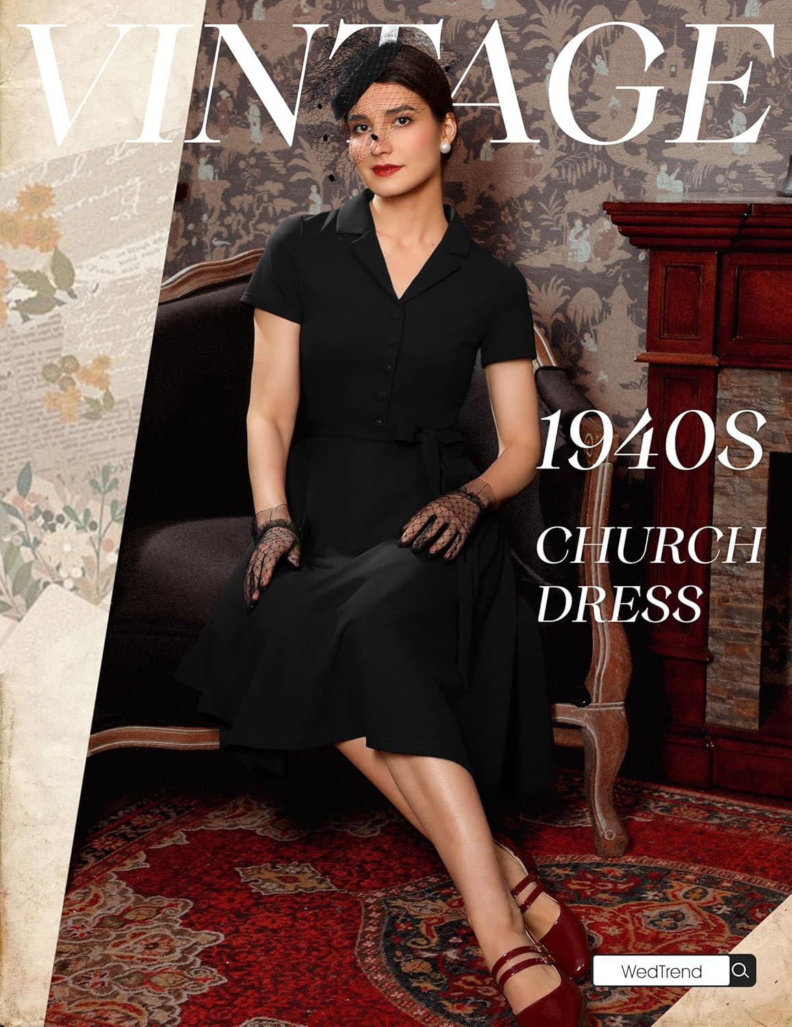 Wedtrend Womens Vintage Tea Dress, Short Sleeve Cocktail Party Dress Work Church Casual Dress