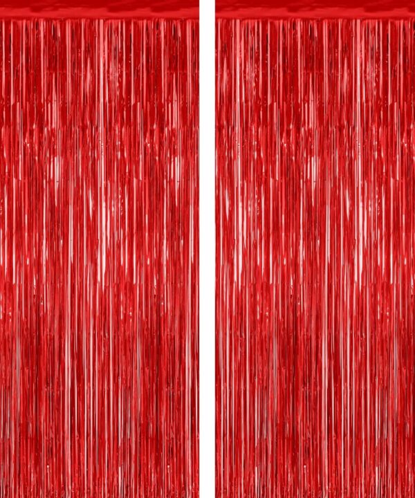 2 Pack Red Tinsel Backdrop, 3.28 FT x 7.05 FT Fringe Curtains, Red Foil Tinsel Party Streamer Backdrop Curtains for Valentines Day, Wedding Photo Backdrop Party Decorations for Wedding Anniversaries