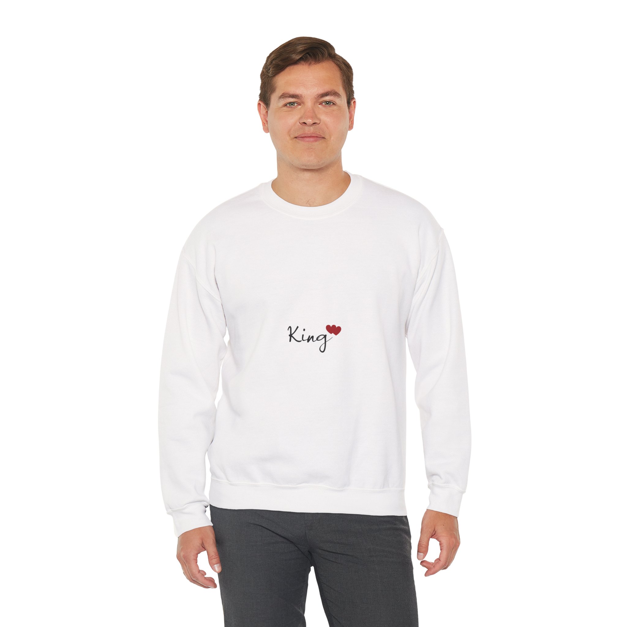King Heart Crewneck Sweatshirt — Minimal 'King' Script Design with Red Heart - Image 3
