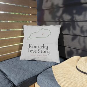 Kentucky Love Story Outdoor Pillow — State Outline with Heart | Lexington Home & Porch Decor