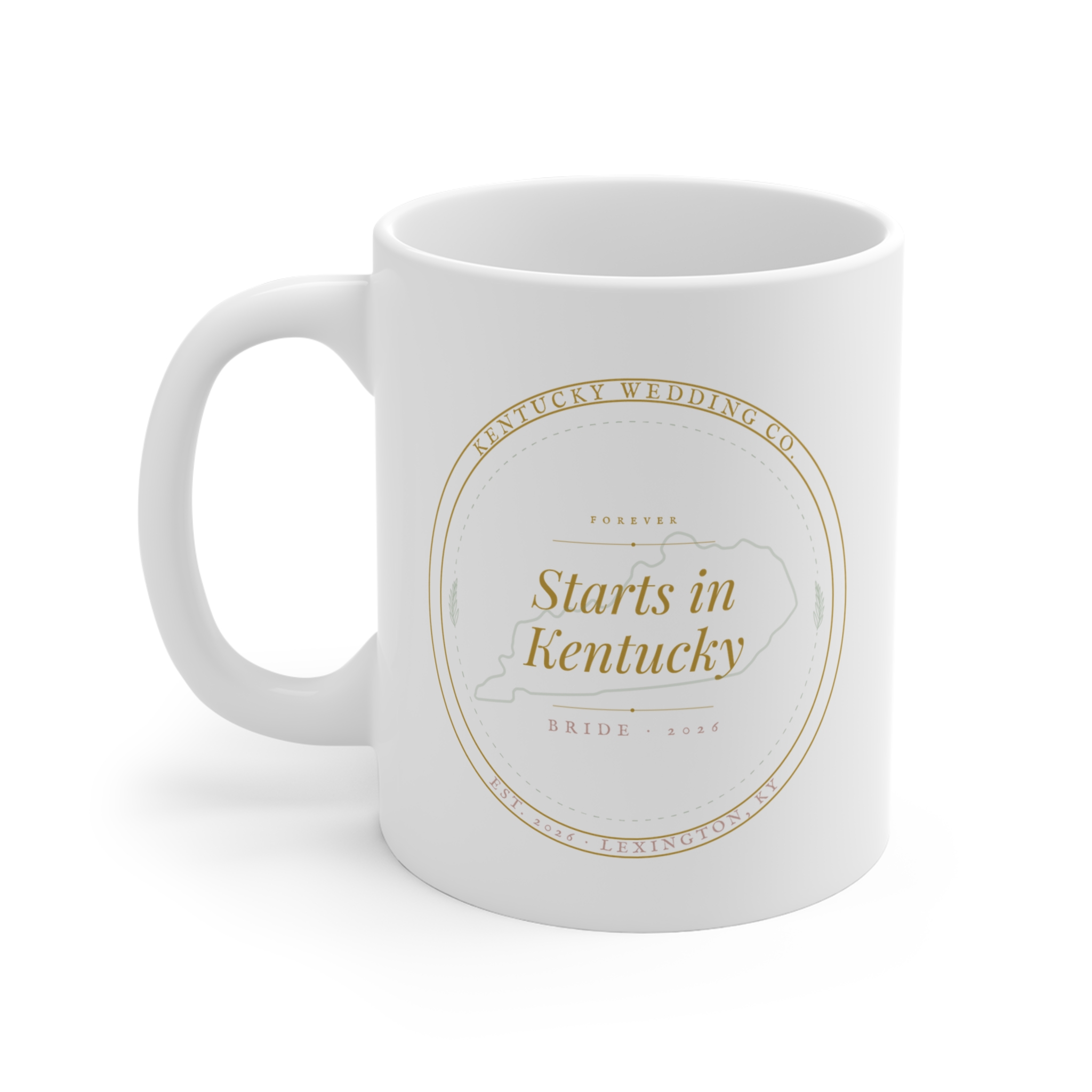 Starts in Kentucky Mug — Bridal Shower Gift Coffee Cup (11 oz)