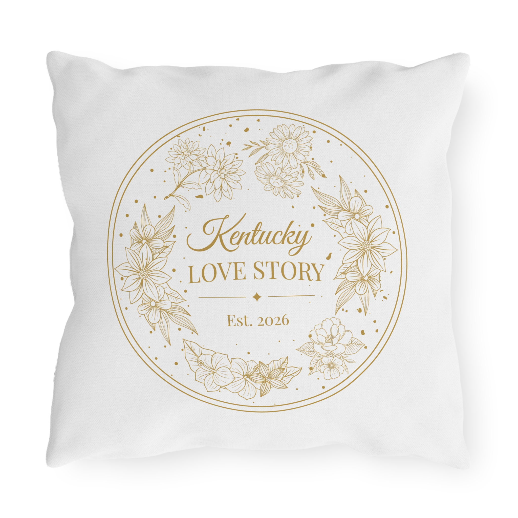 Kentucky Love Story Outdoor Pillow — Floral ‘Est. 2026’ Decorative Patio Cushion