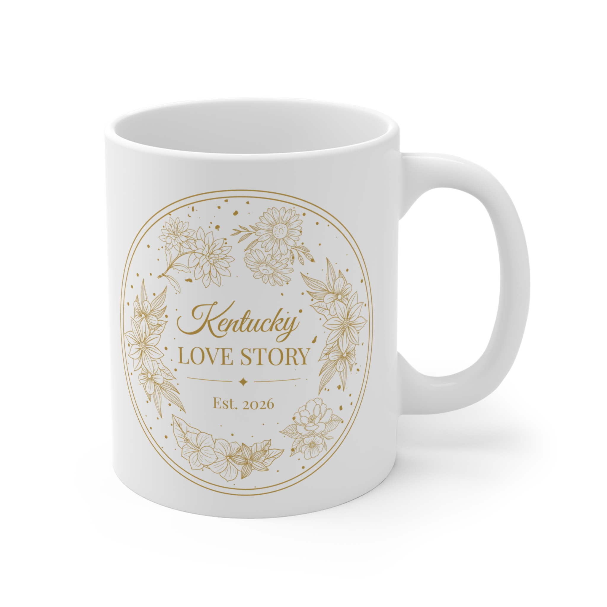 Kentucky Love Story 11oz Mug — Floral Established 2025 Wedding Keepsake - Image 3