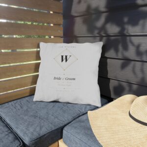 Personalized Wedding Outdoor Pillow — Monogram 'W' Bride & Groom Date