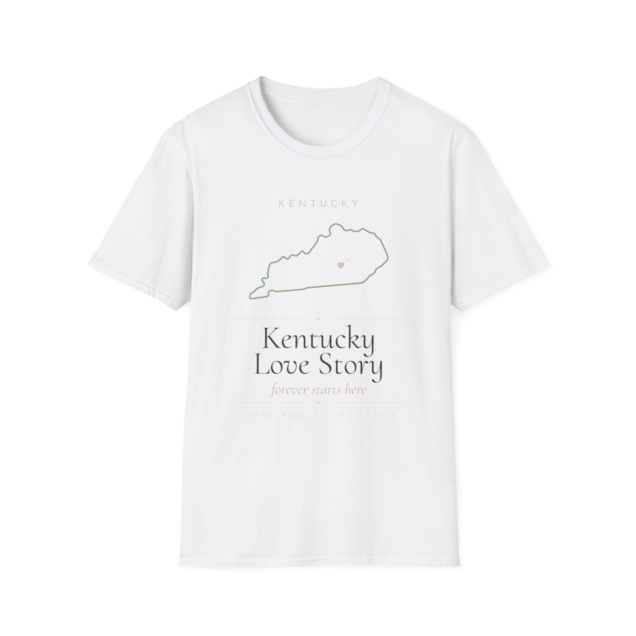 Kentucky Love Story T-Shirt — State Outline with Heart