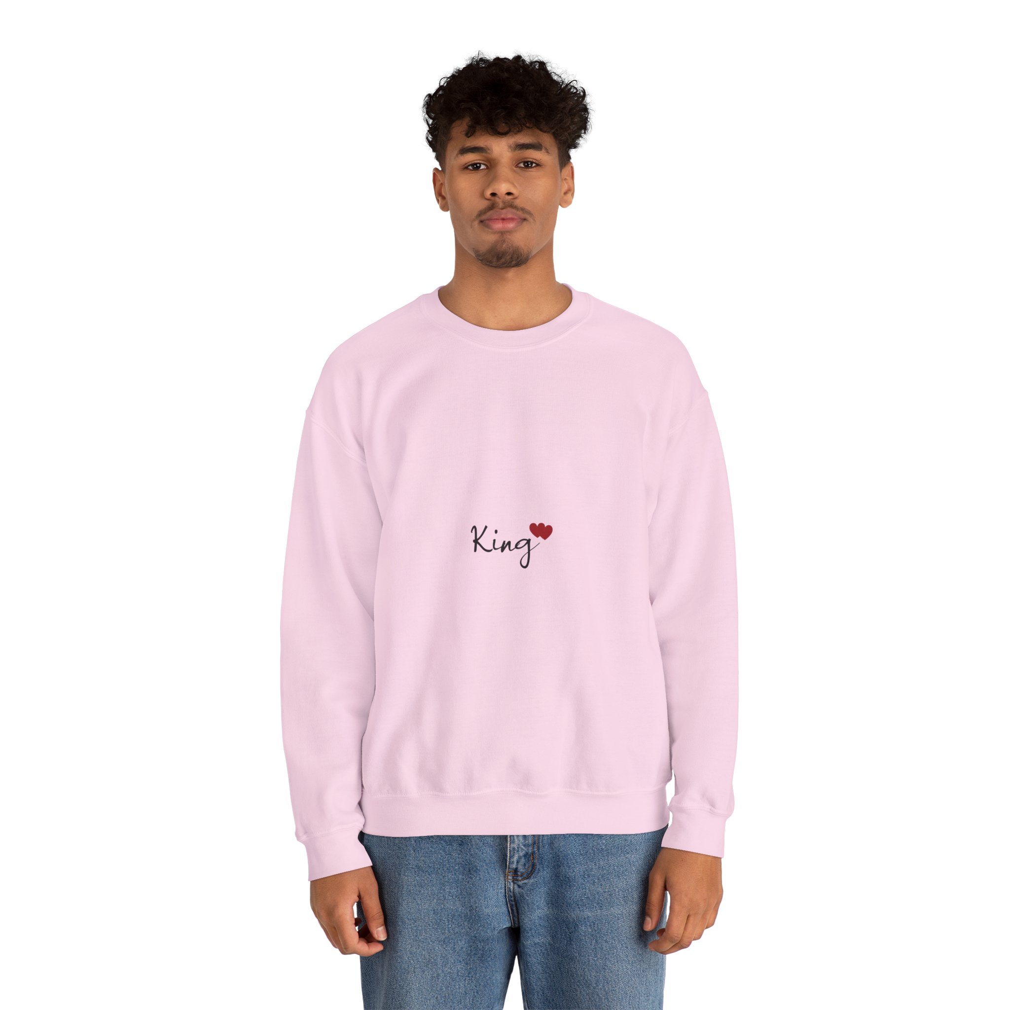 King Heart Crewneck Sweatshirt — Minimal 'King' Script Design with Red Heart - Image 5