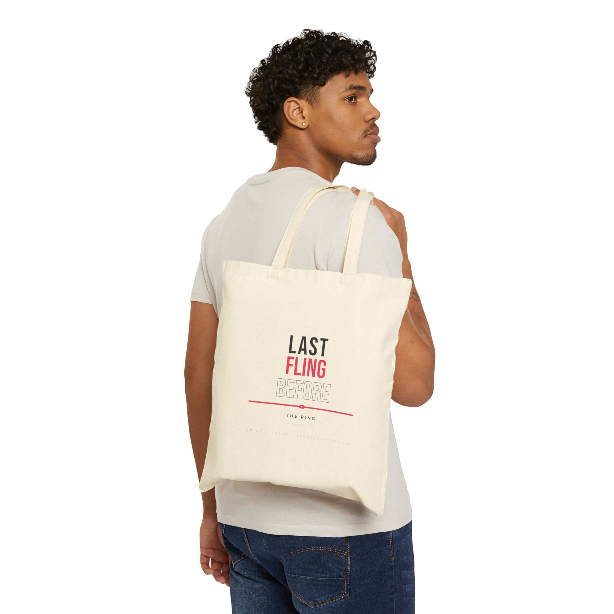 Last Fling Before the Ring Canvas Tote Bag — Bachelorette Party Bridesmaid Gift - Image 4