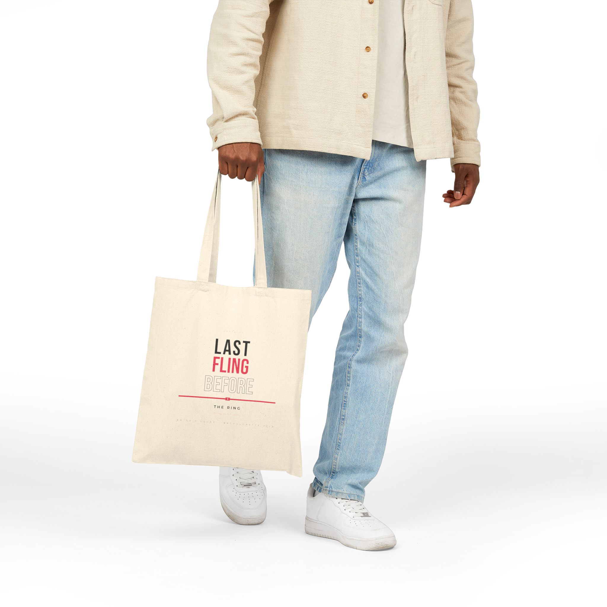 Last Fling Before the Ring Canvas Tote Bag — Bachelorette Party Bridesmaid Gift - Image 5