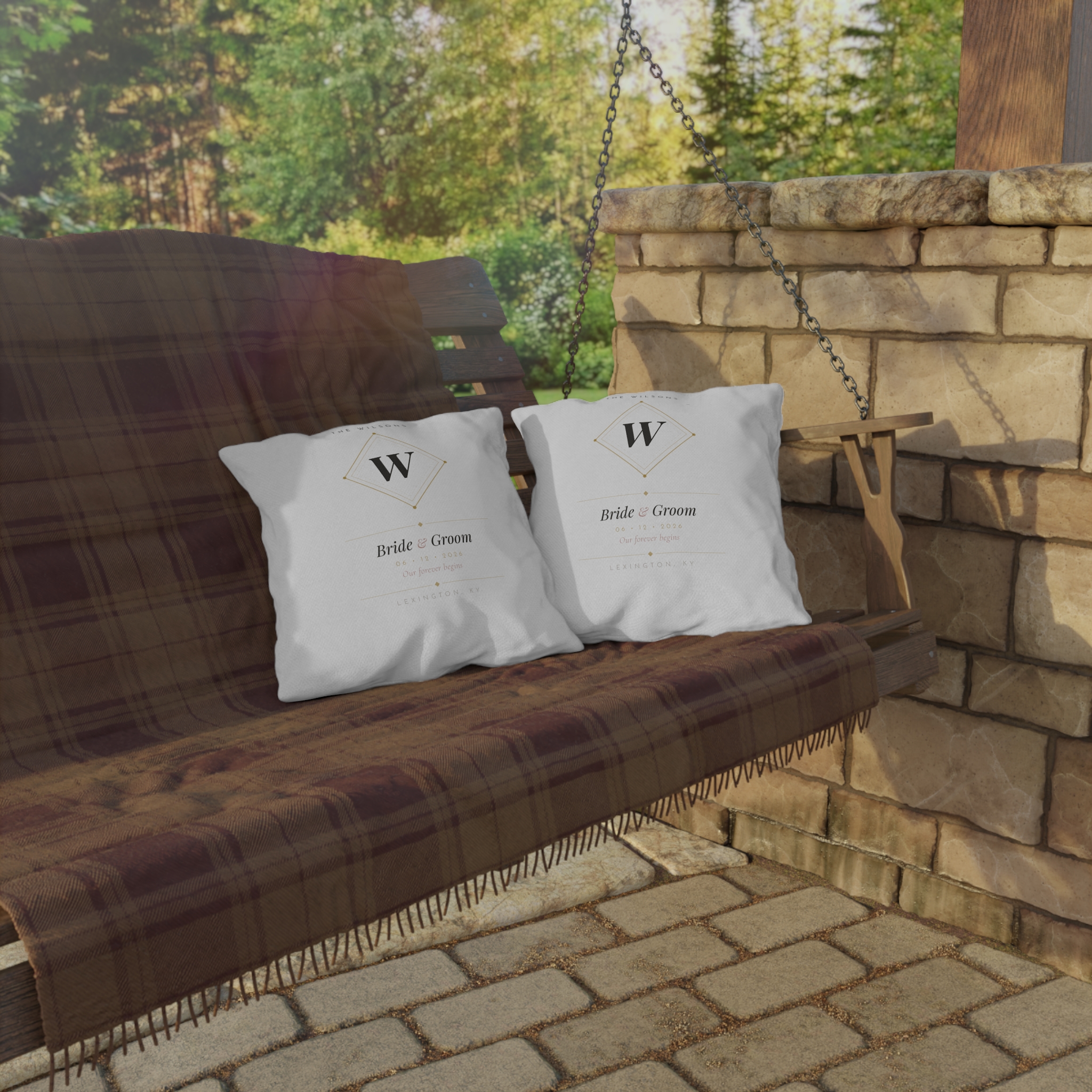 Personalized Wedding Outdoor Pillow — Monogram 'W' Bride & Groom Date - Image 4
