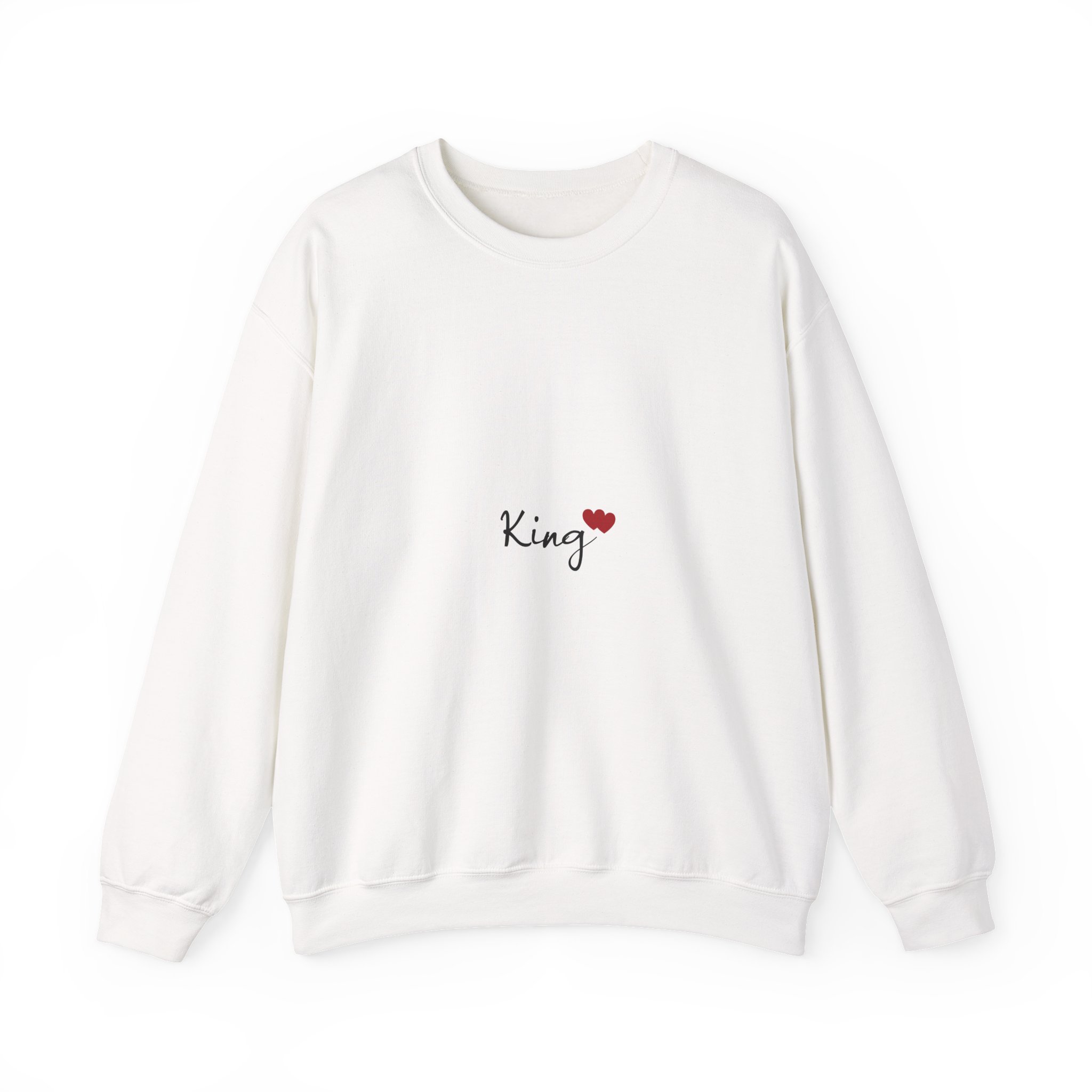 King Heart Crewneck Sweatshirt — Minimal 'King' Script Design with Red Heart