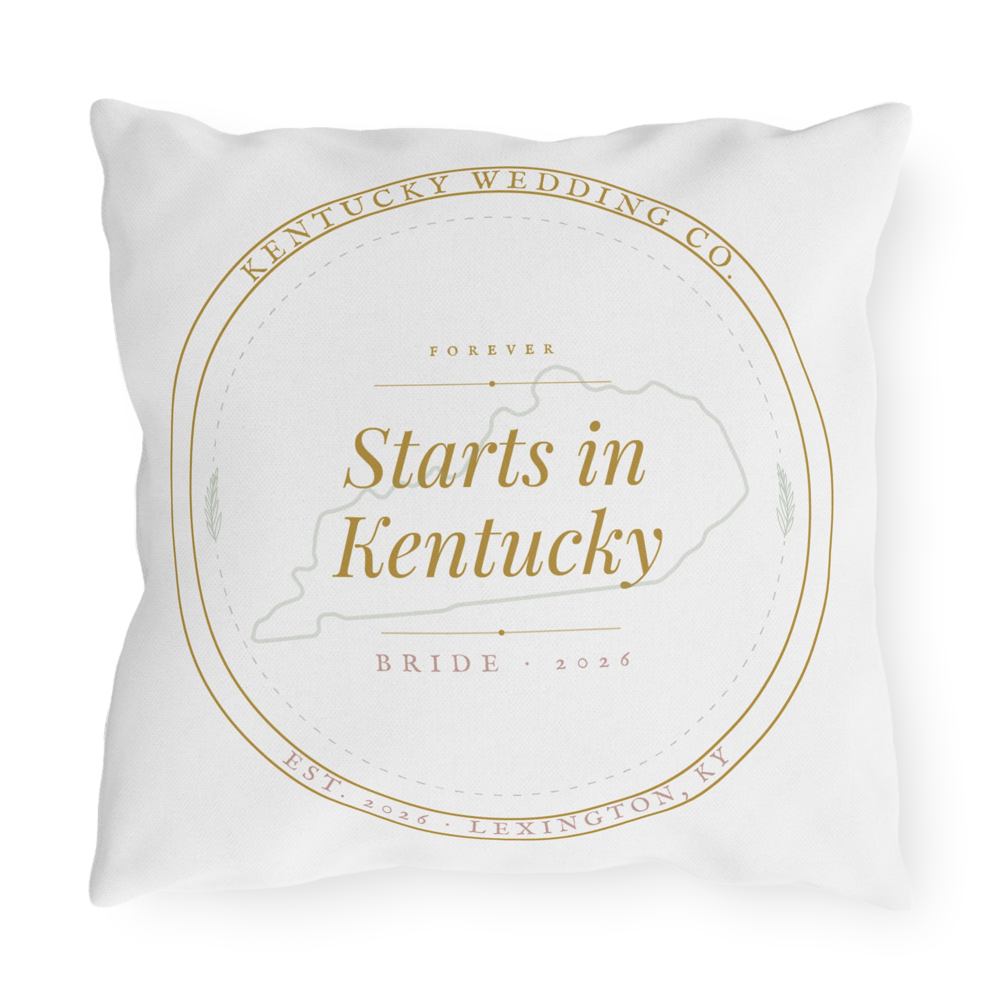 Starts in Kentucky Outdoor Pillow — Kentucky Wedding Keepsake Decorative Pillow
