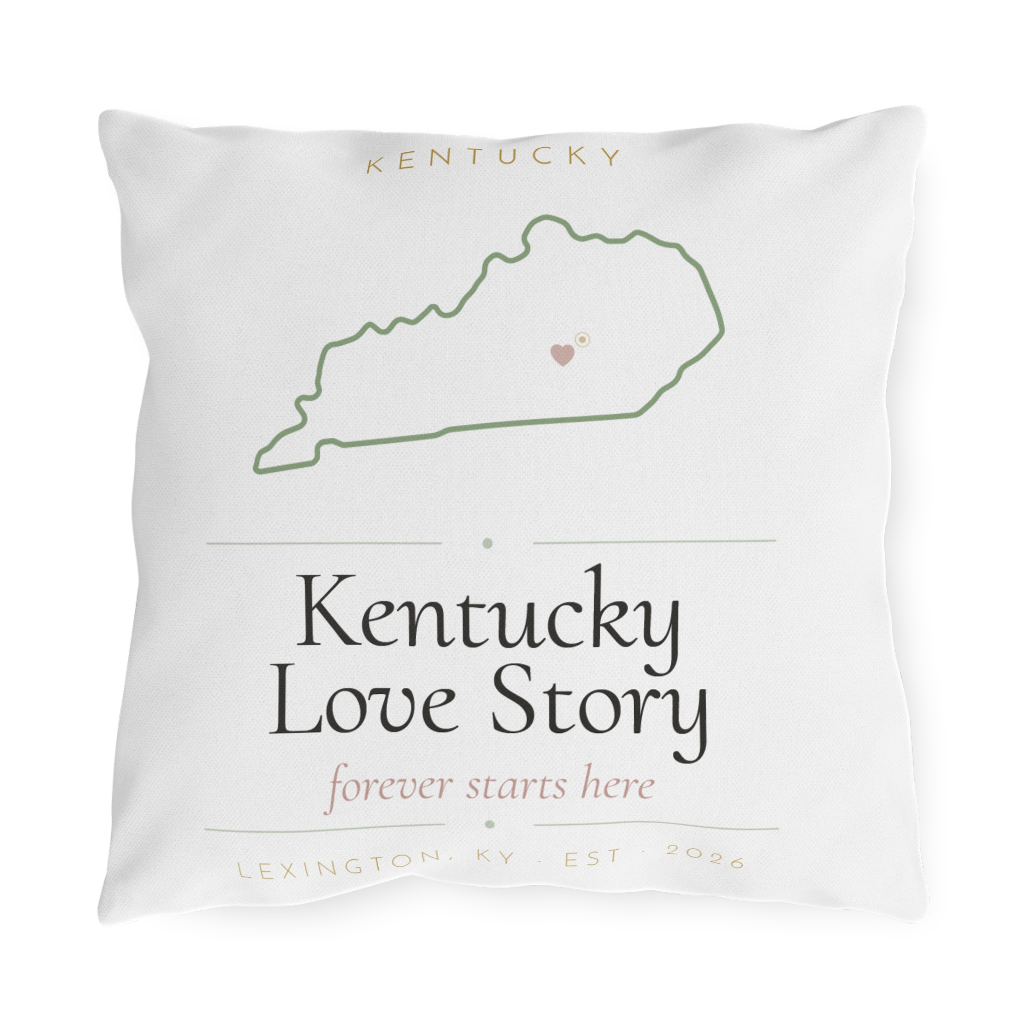 Kentucky Love Story Outdoor Pillow — State Outline with Heart | Lexington Home & Porch Decor - Image 2