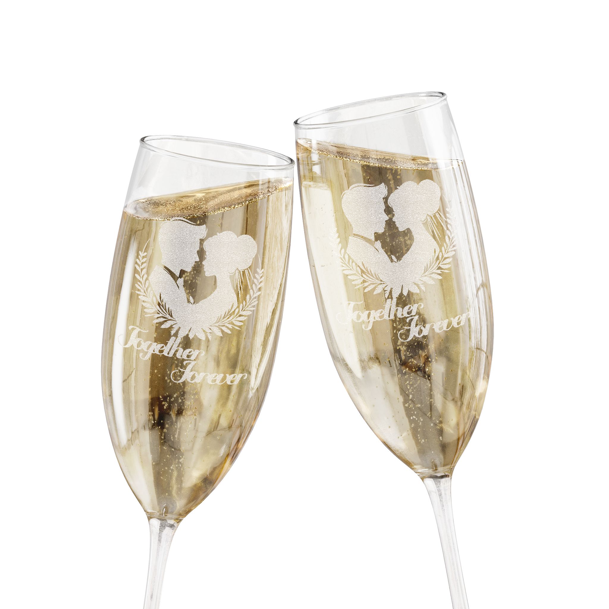 Engraved 8oz Champagne Flute — Romantic Couple Silhouette Wedding Toast Glass