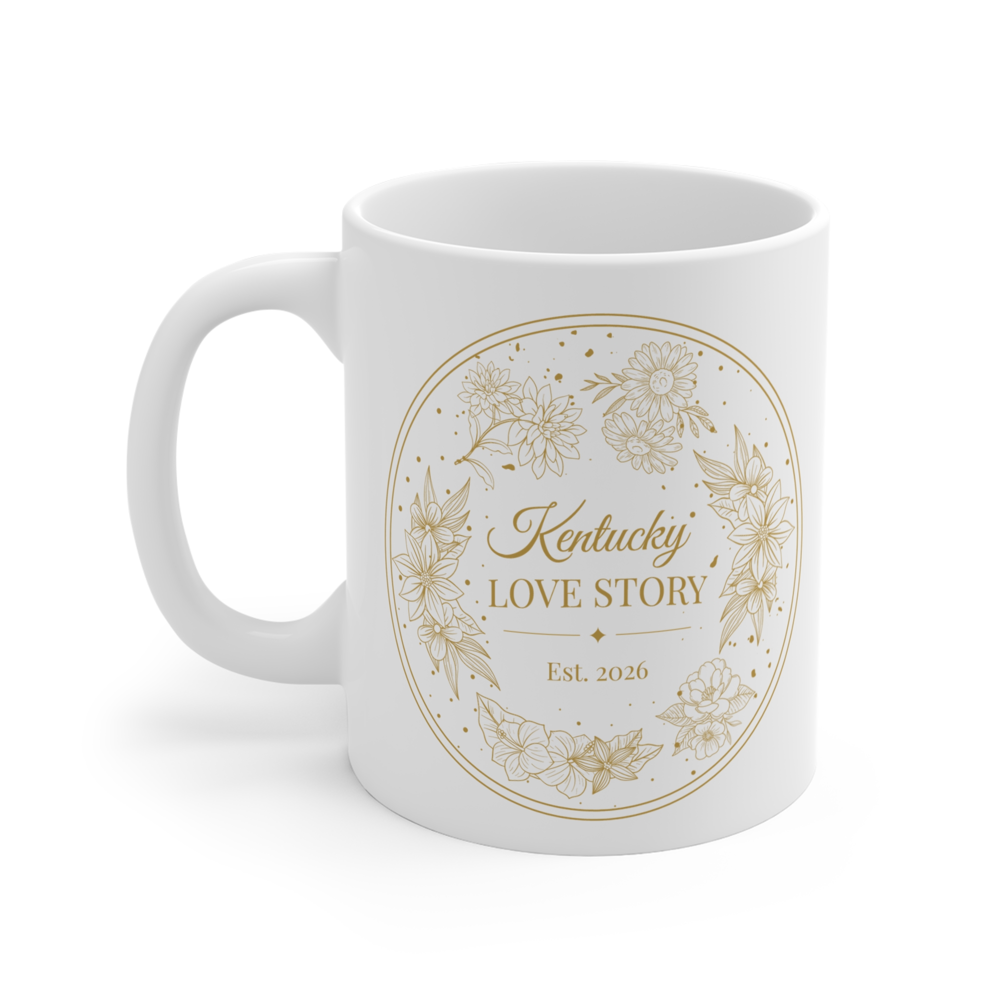 Kentucky Love Story 11oz Mug — Floral Established 2025 Wedding Keepsake