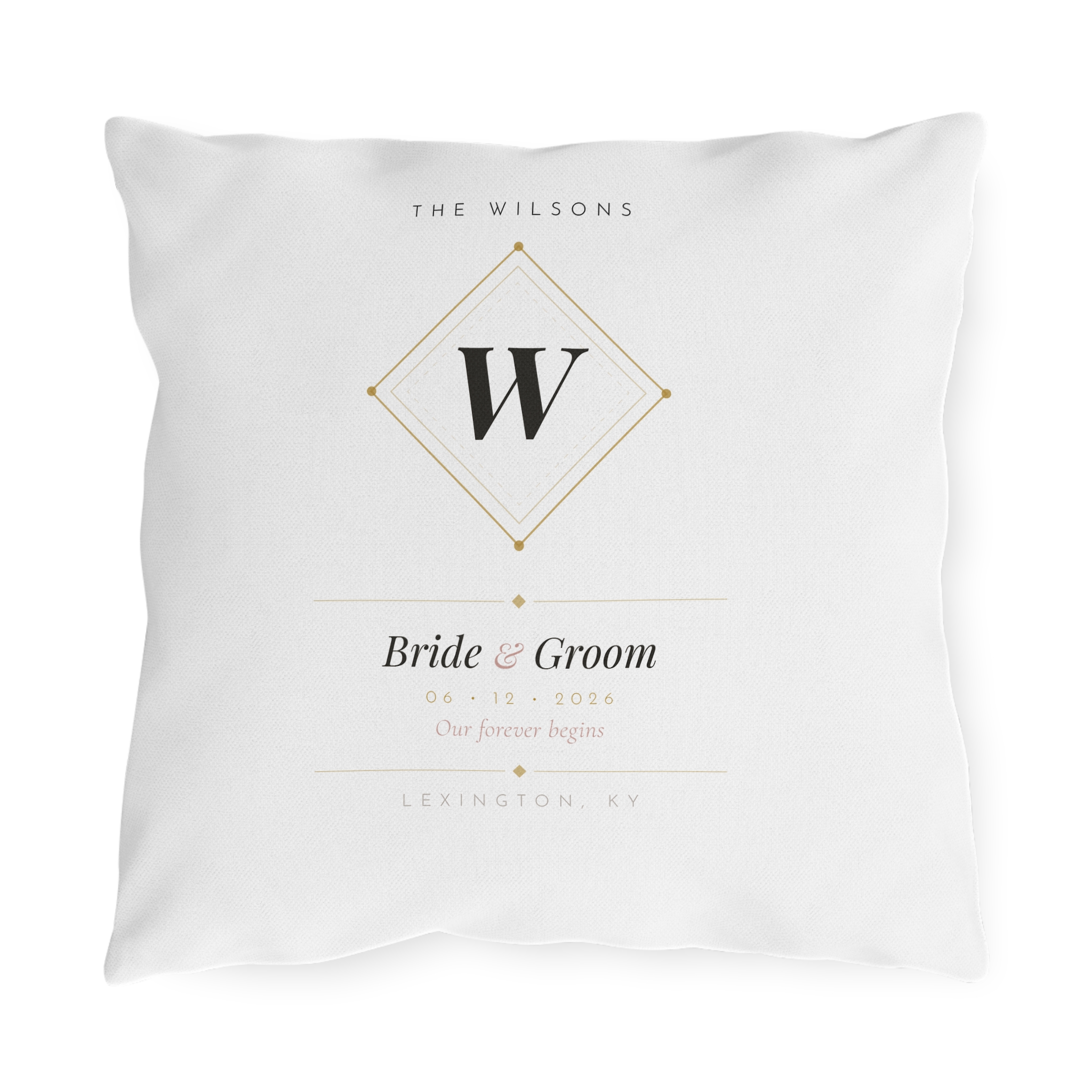 Personalized Wedding Outdoor Pillow — Monogram 'W' Bride & Groom Date - Image 2